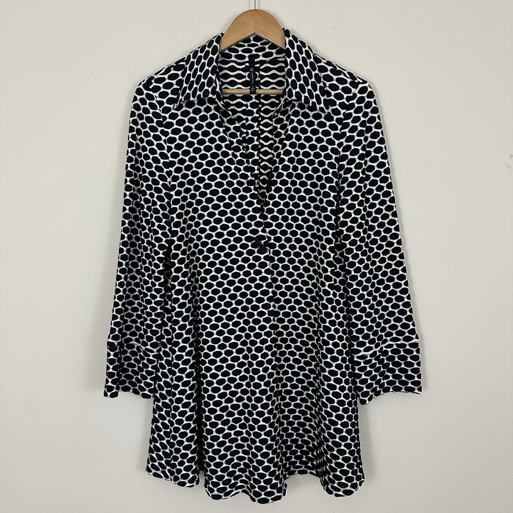 Ic By Connie K Jacket White Black Geometric Button Front Casual Womens Large